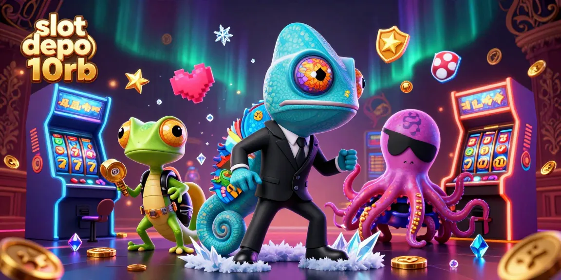Engaging scene from slot depo 10rb with a chameleon agent and vibrant gaming elements.
