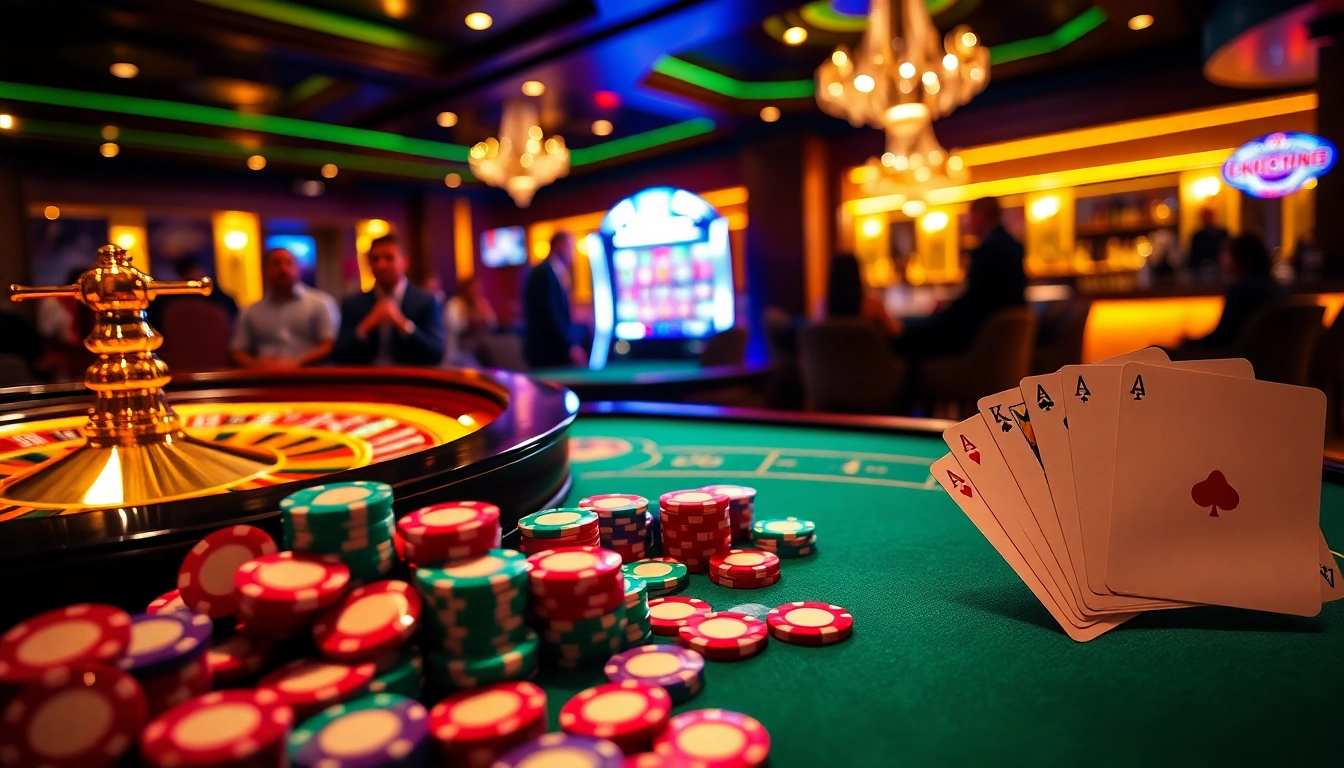 Découvrez l'excitation du meilleur casino en ligne avec des jetons de poker vibrants et une table de roulette.