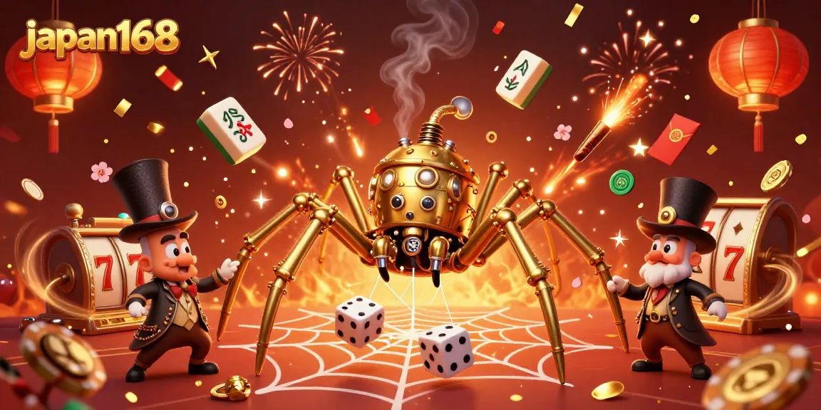 Experience thrilling wins with japan168 as a steampunk spider catches dice in a magical casino scene.