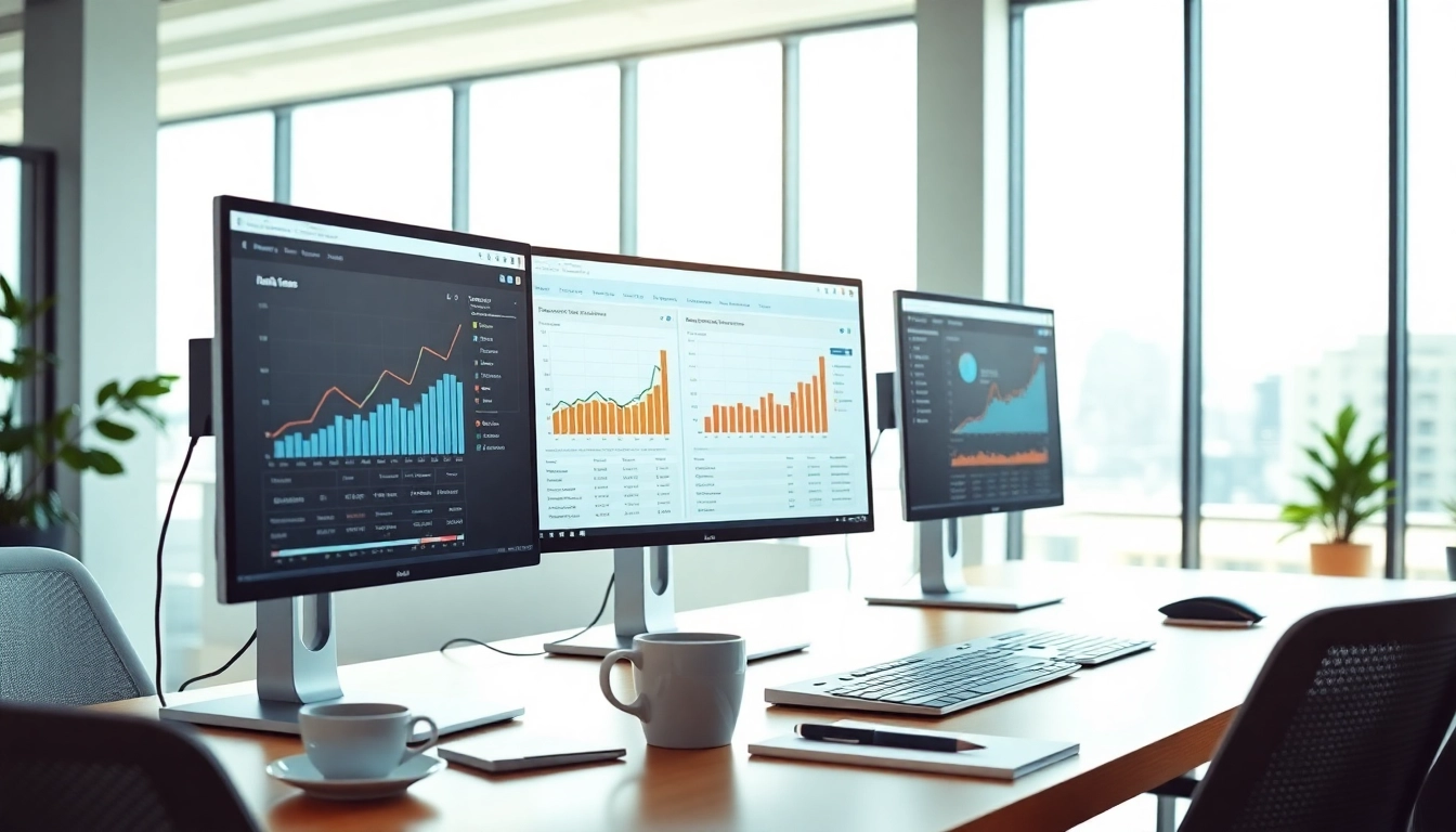 Track your website performance with an advanced SEO Rank Tracker interface in an office.