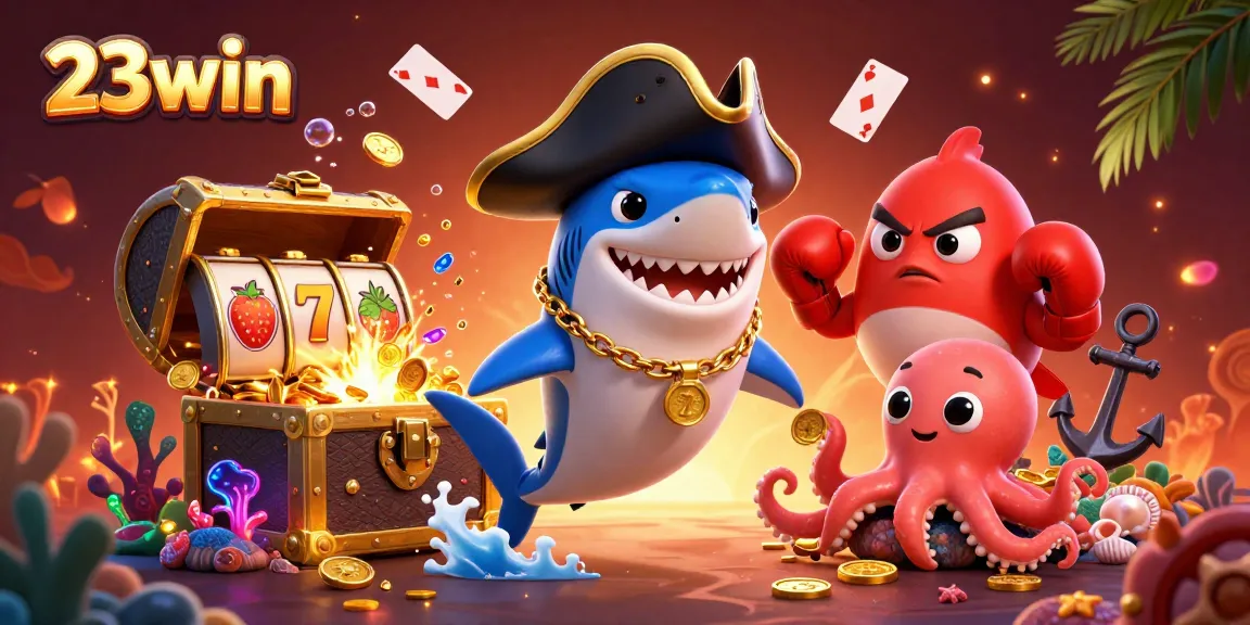 Engage in thrilling slots action with 23win's vibrant treasure-filled casino scene.