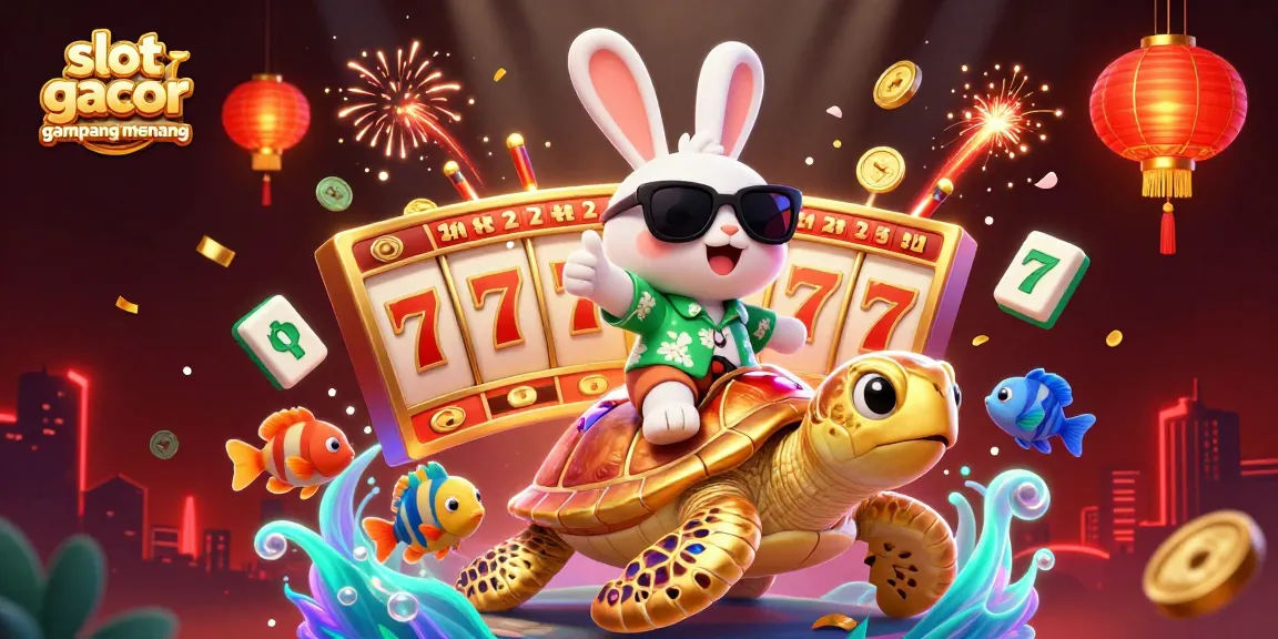 Experience winning with slot gacor gampang menang featuring a lucky rabbit and golden turtle in a vibrant casino scene.