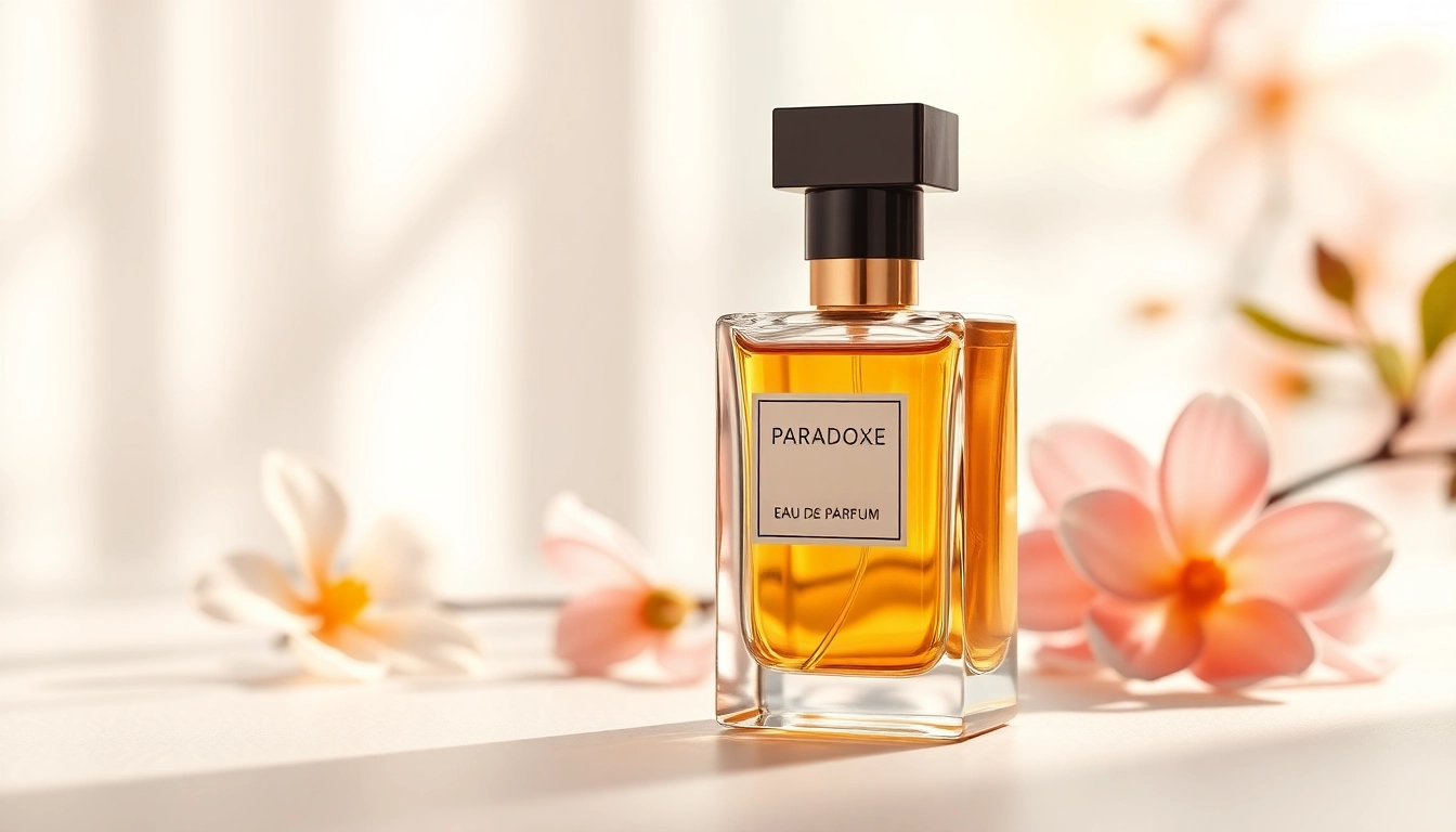 Showcasing Paradoxe Eau de Parfum with floral accents and elegant lighting.