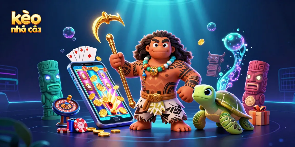Engage with kèo nhà cái through vibrant casino-themed 3D illustration featuring games and characters.