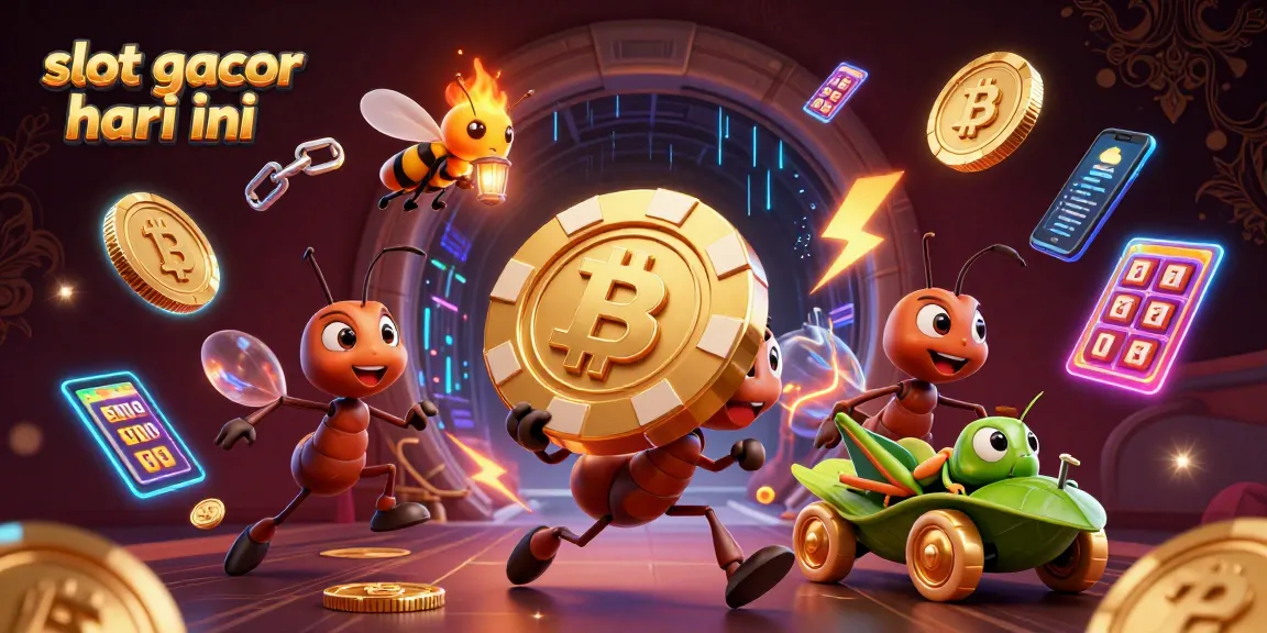 Engage in the excitement of slot gacor hari ini with animated ants stealing a massive poker chip.