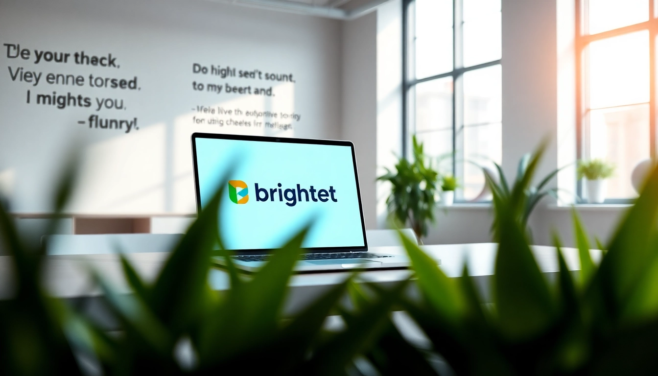 Brightet logo displayed on a modern laptop in a professional workspace setting.