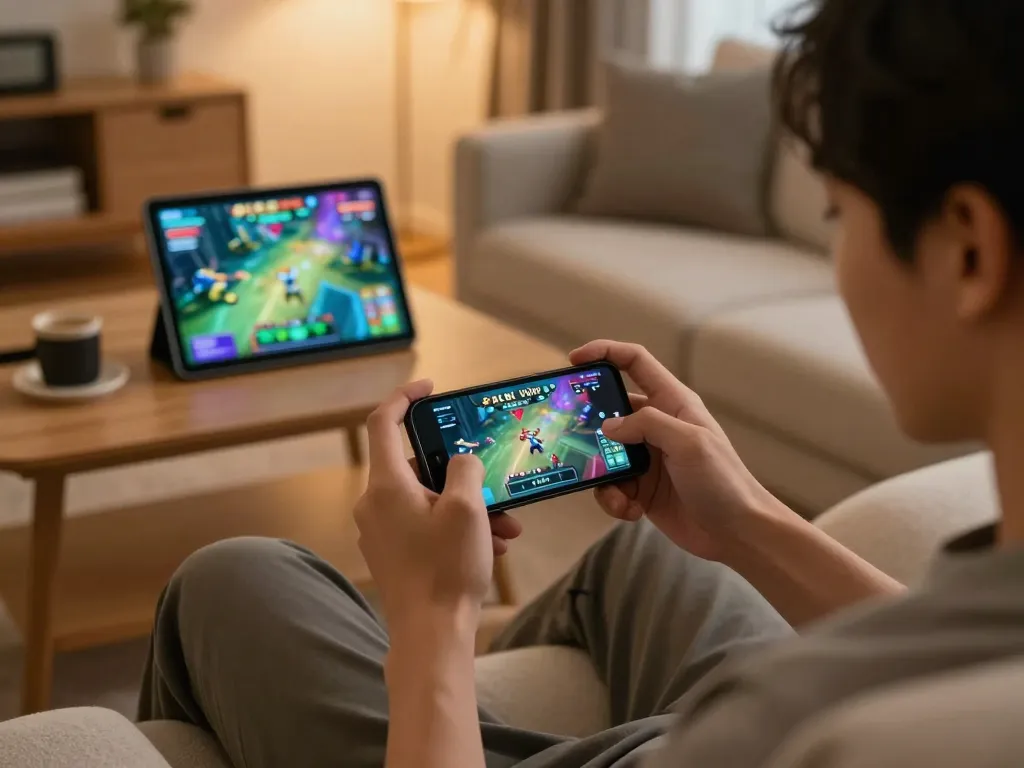 Engaging gameplay on rik vip mobile app captures excitement in a cozy home setting.