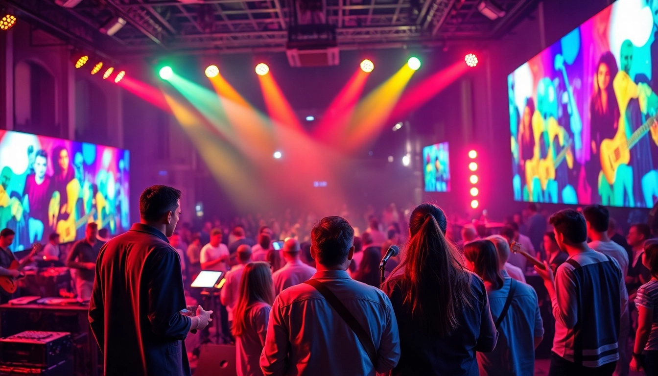 Showcasing a vibrant music PR agency collaborating with diverse musicians.