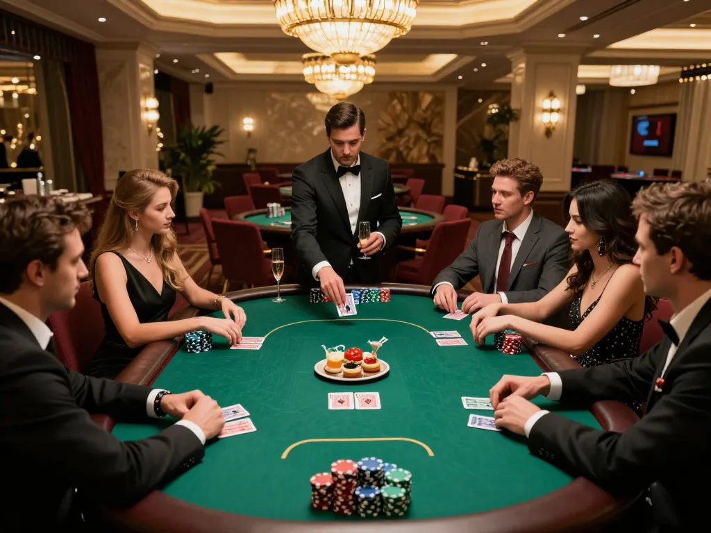 High-stakes poker players strategizing their bets at 388bet casino with luxury ambiance.