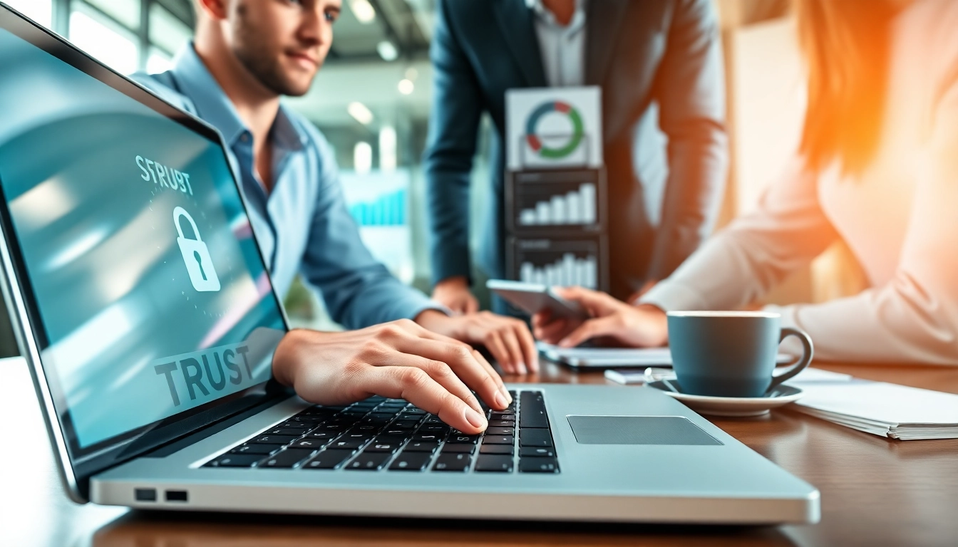 Showcasing a secure link sharing platform in a collaborative office setting.