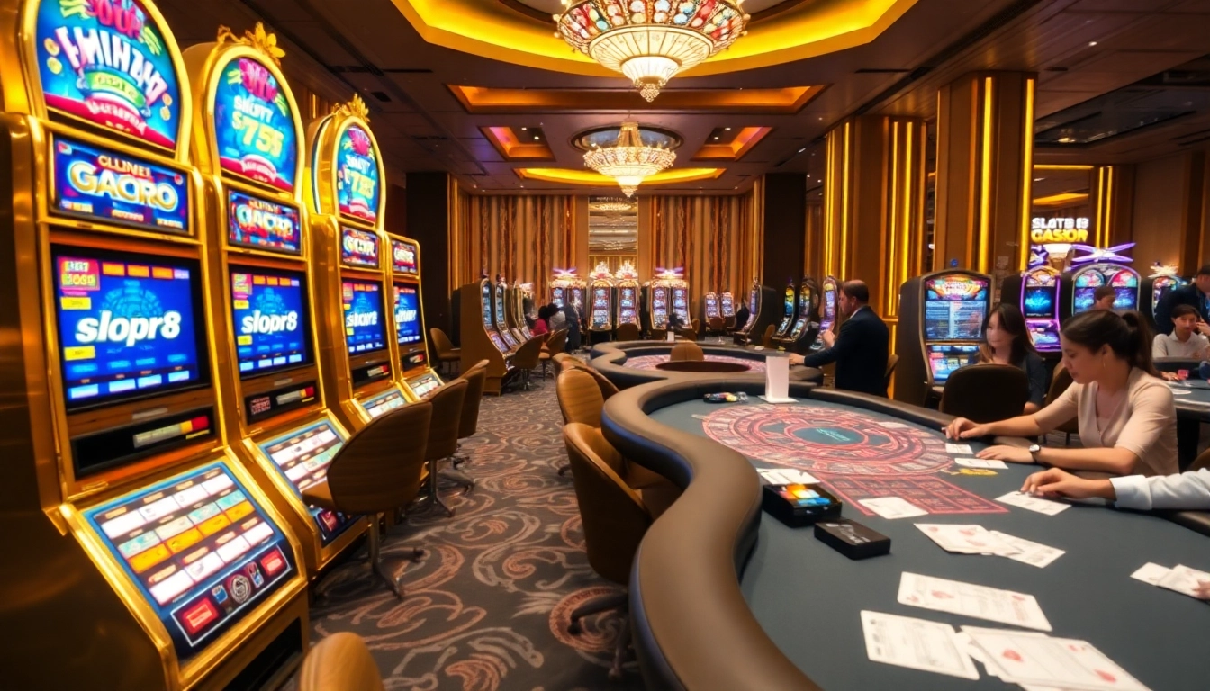 Exciting scene of players enjoying slot88 gacor games in a vibrant casino atmosphere.