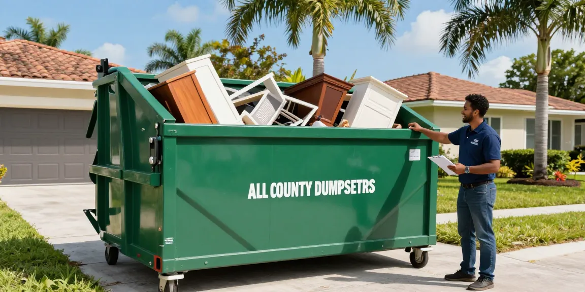 All County Dumpsters employee assisting with dumpster rental in Sarasora FL, showcasing professional service and community support.