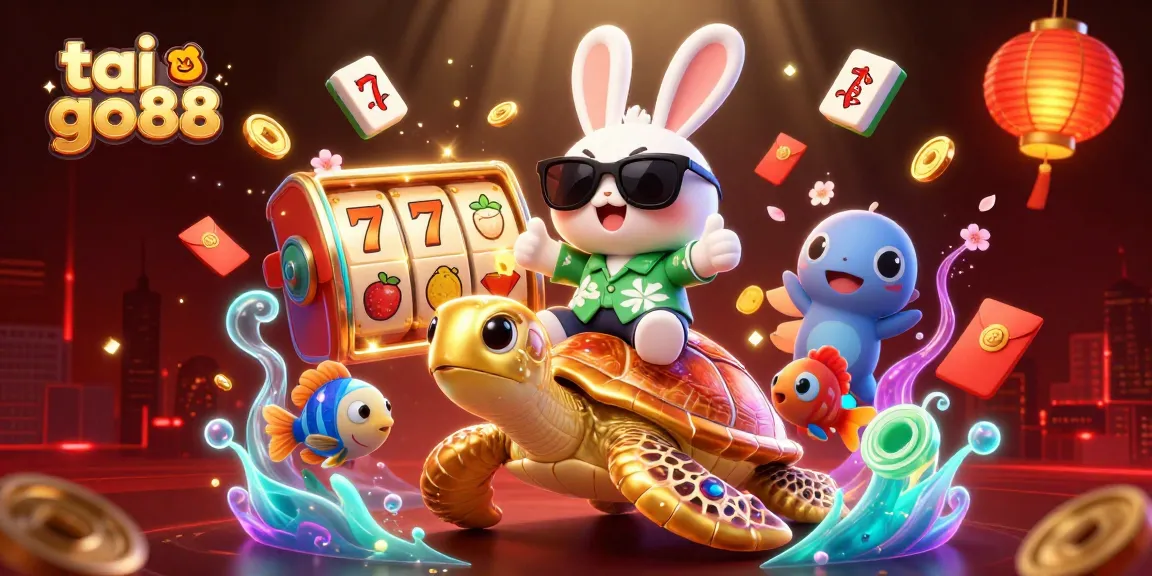 Experience tai go88's thrilling slot action with a lucky rabbit and a golden turtle in a vibrant scene.