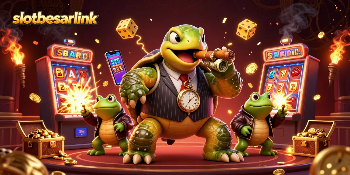 Spin the slots with slotbesarlink and win big in this vibrant cartoon casino scene.