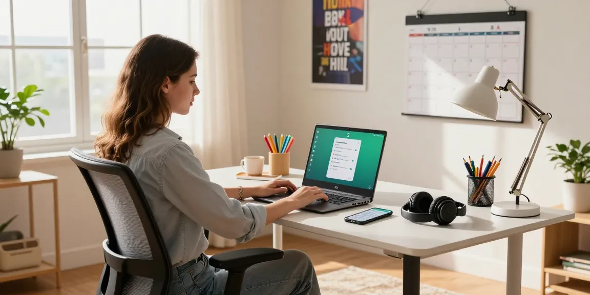 Young professional using WhatsApp電腦版 in a stylish home office setup.