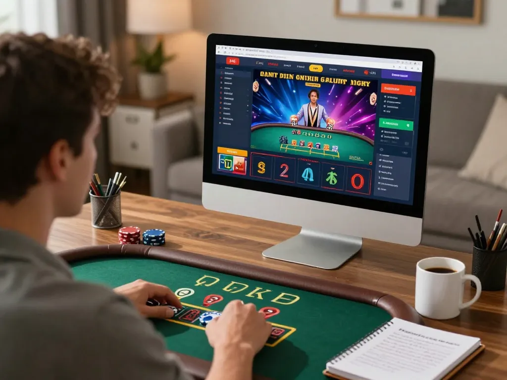 Player strategizing with PG88 while enjoying an online blackjack game in a cozy home office