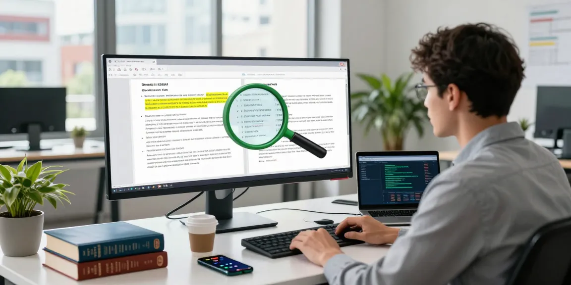 Detect PDF fraud with AI analysis in a modern office, showcasing an analyst examining anomalies.