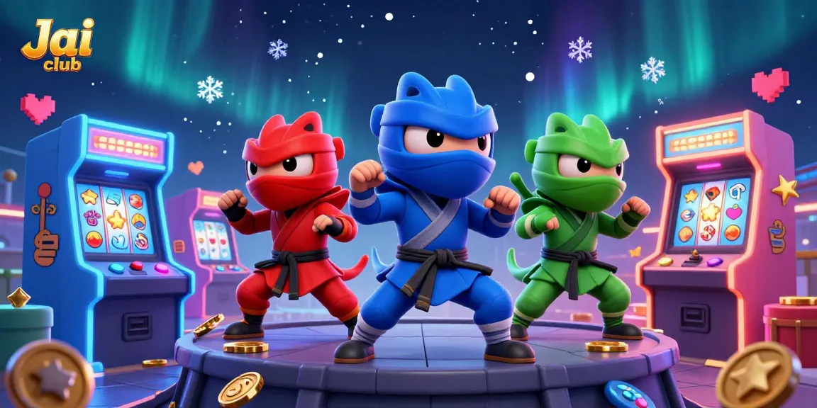 Engage in thrilling action with Jai club as ninja chameleons and exciting gaming symbols surround the scene.