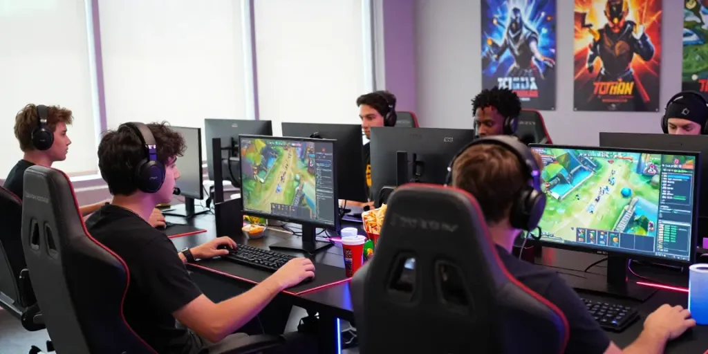 Engaged players at a gaming tournament showcasing link alternatif djarum bos setups and vibrant gaming environment.