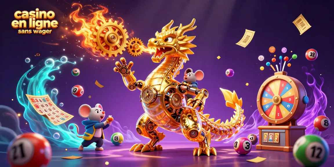 Jouer au casino en ligne sans wager, avec un dragon doré entouré de boules de loterie et d'effets dynamiques.