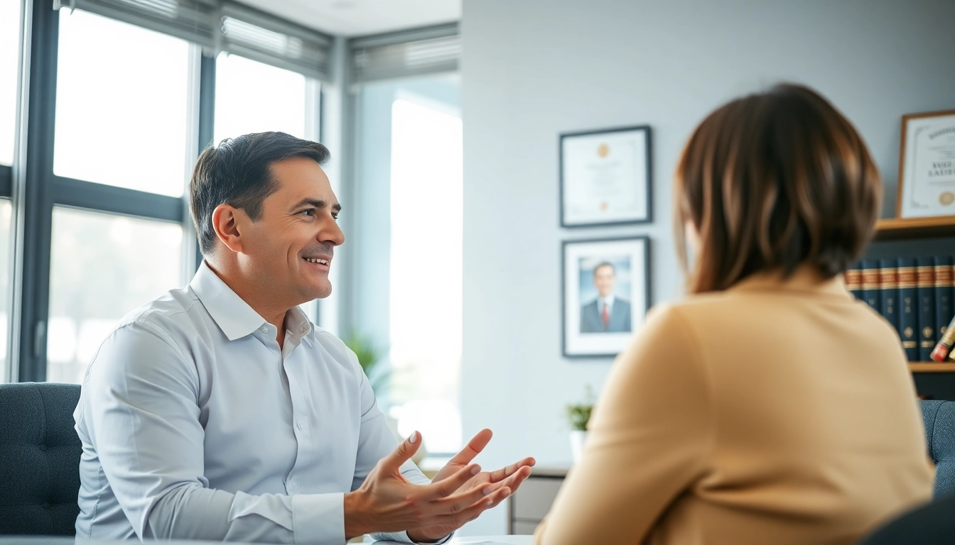 Engaging consultation with a Sarasota injury lawyer in a professional office setting.