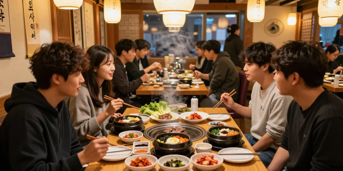 Korean dining experience at 상봉동 한국관 with friends enjoying traditional dishes.