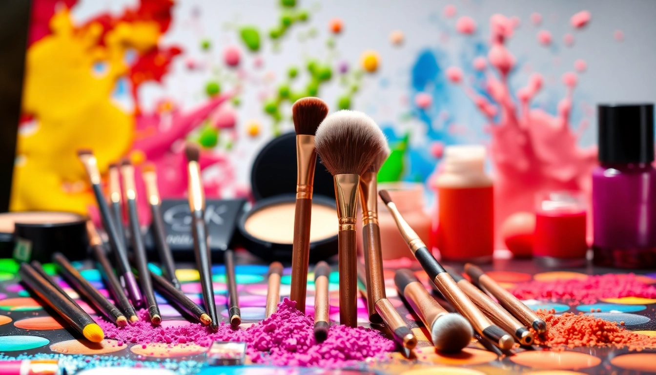 Skillfully arranged makeup blending brushes showcasing expert artistry and creativity.