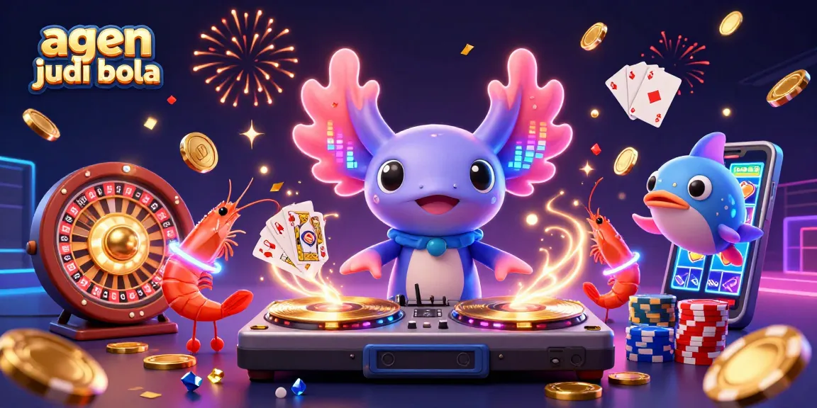 Bet on agen judi bola with vibrant underwater scene featuring neon-colored DJ, shrimp dancers, and casino elements.