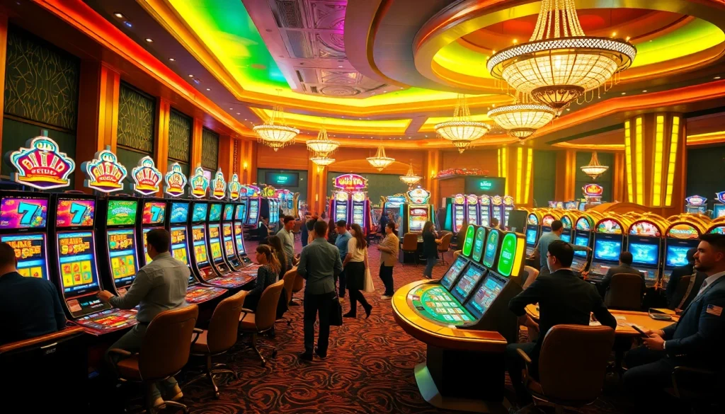 คาสิโน ที่มีนักเล่นกำลังเพลิดเพลินกับเกมในสภาพแวดล้อมที่หรูหรา