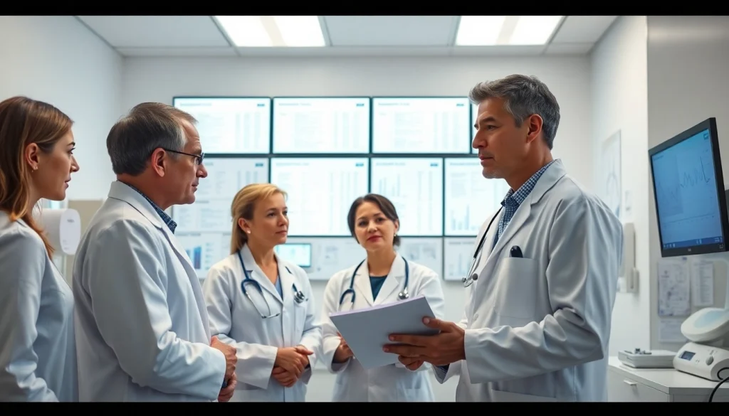 Researchers analyzing the ADAPTABLE Aspirin Study data in a clinical setting with modern equipment.