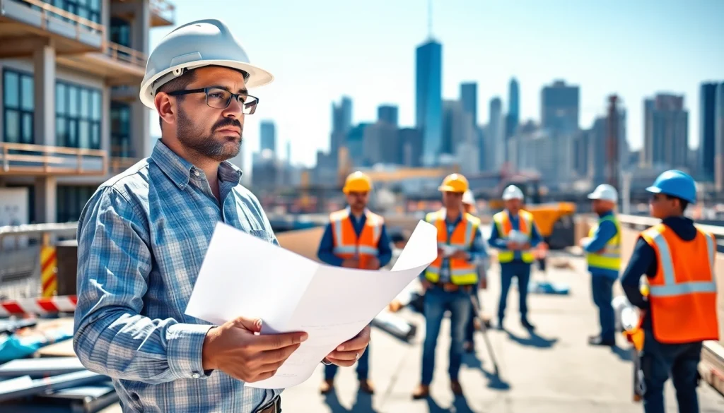 New York General Contractor supervising a dynamic construction site to ensure project success.