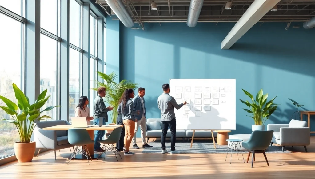 JBO professionals collaborating in a modern coworking space promoting teamwork.