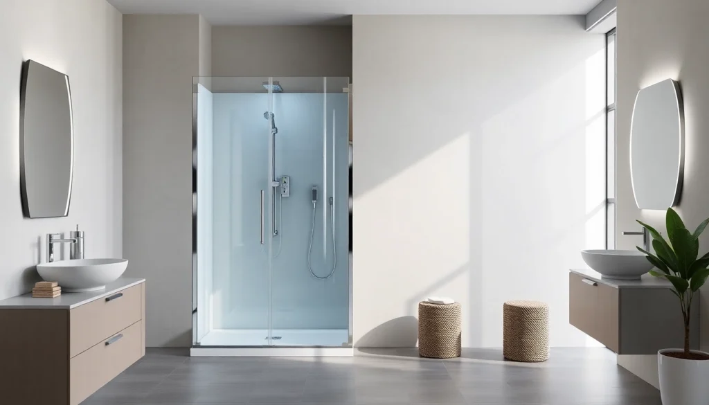 Aménager un espace de salle de bain moderne avec sirhona et des éléments lumineux.