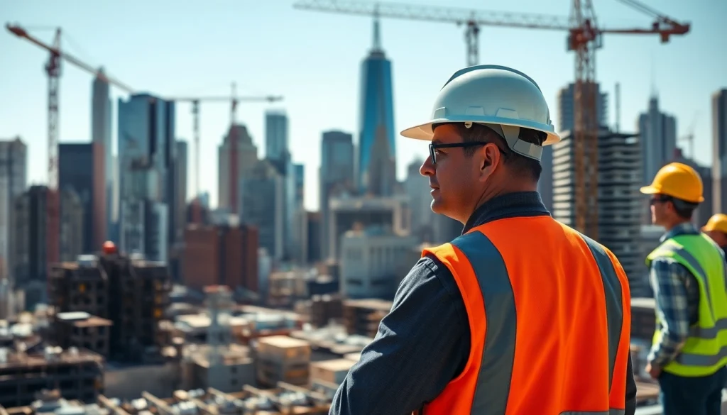 Engaged New York City Construction Manager collaborating on a vibrant construction site.