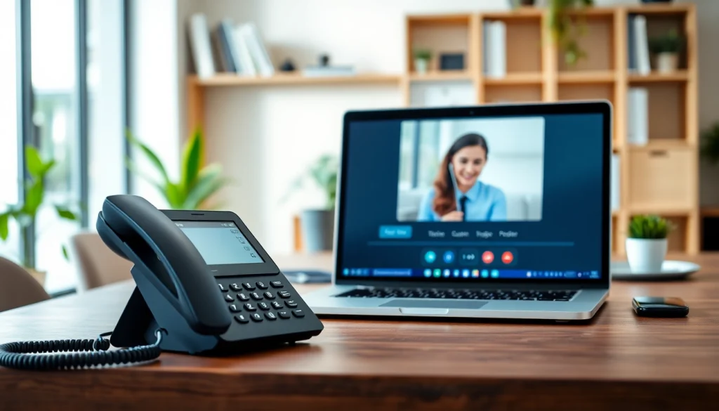 Enhance communication with UK home VoIP through a sleek office setup.