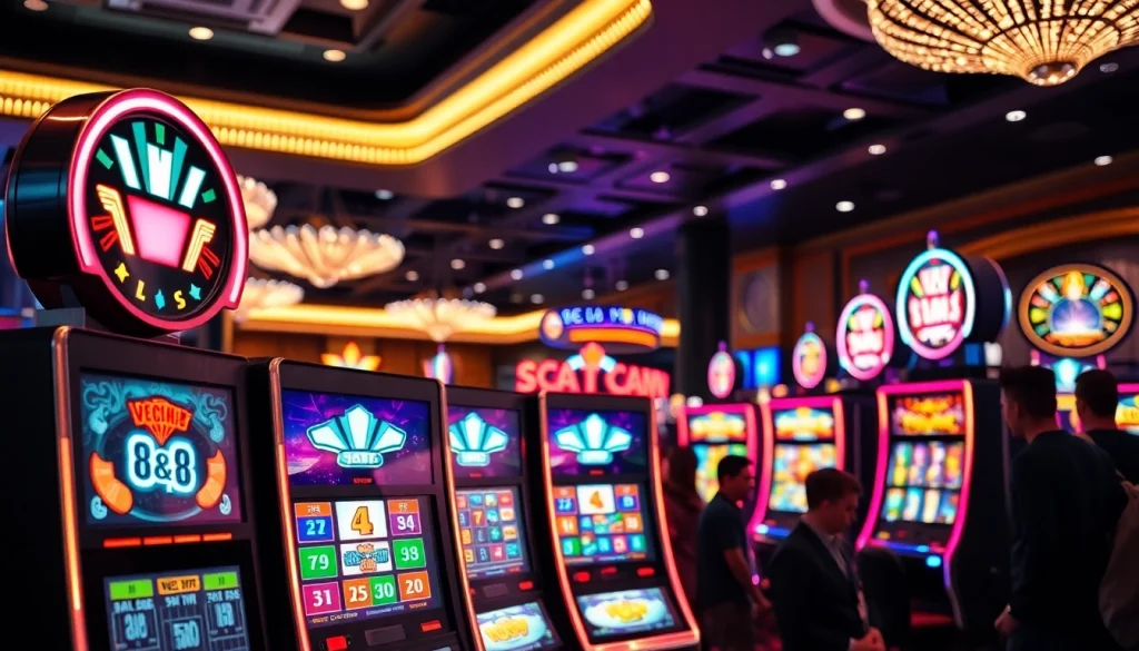 คาสิโนที่มีเครื่องสล็อตสีสันสดใสและผู้เล่นเต็มไปด้วยพลัง