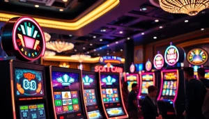 คาสิโนที่มีเครื่องสล็อตสีสันสดใสและผู้เล่นเต็มไปด้วยพลัง