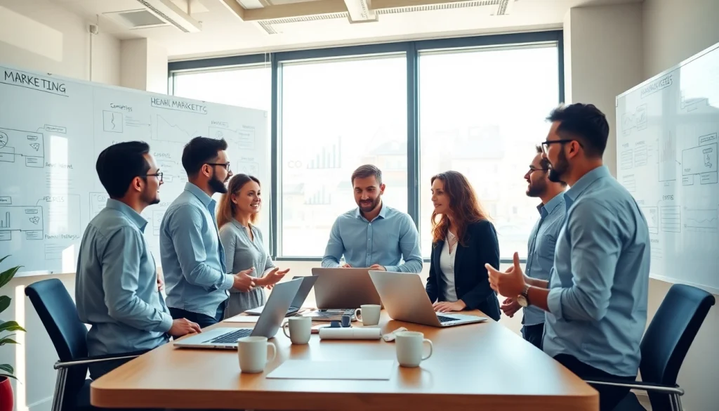 Enhance your marketing strategies with Good Wolf Marketing, showcasing a team in an engaging brainstorming session.