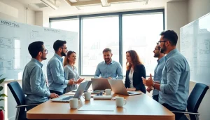 Enhance your marketing strategies with Good Wolf Marketing, showcasing a team in an engaging brainstorming session.