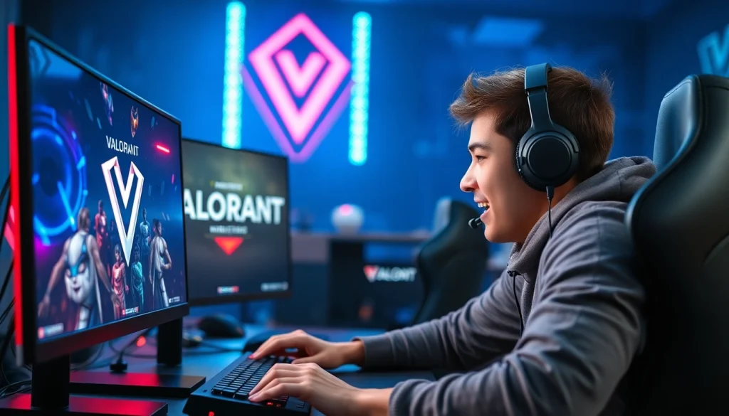Engaging gamer focused on valorant download process at a modern gaming setup.