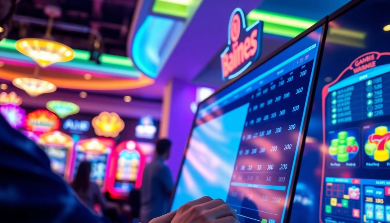 Taruhan di diantogel dengan nuansa kasino yang meriah dan penuh warna.