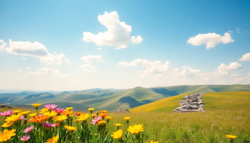Melihat pemandangan indah suletoto alternatif dengan bunga berwarna-warni di padang rumput.