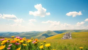 Melihat pemandangan indah suletoto alternatif dengan bunga berwarna-warni di padang rumput.