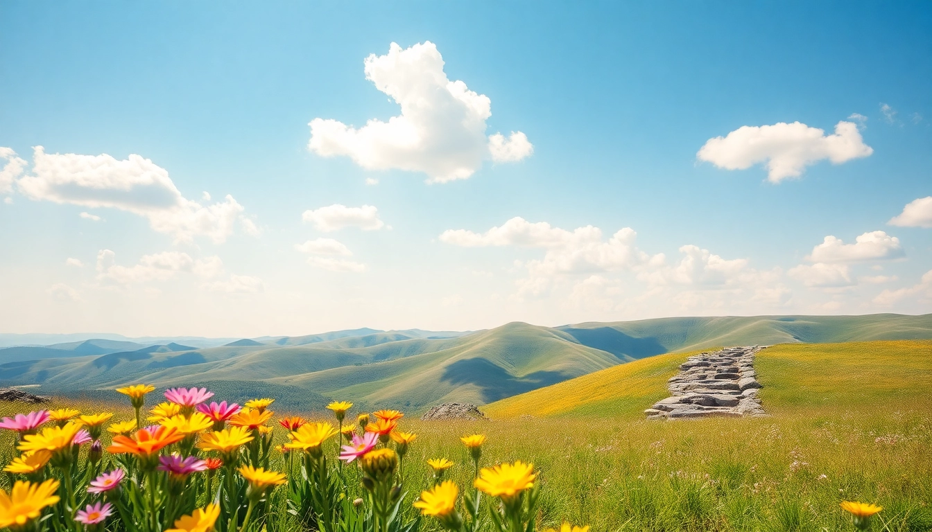 Melihat pemandangan indah suletoto alternatif dengan bunga berwarna-warni di padang rumput.