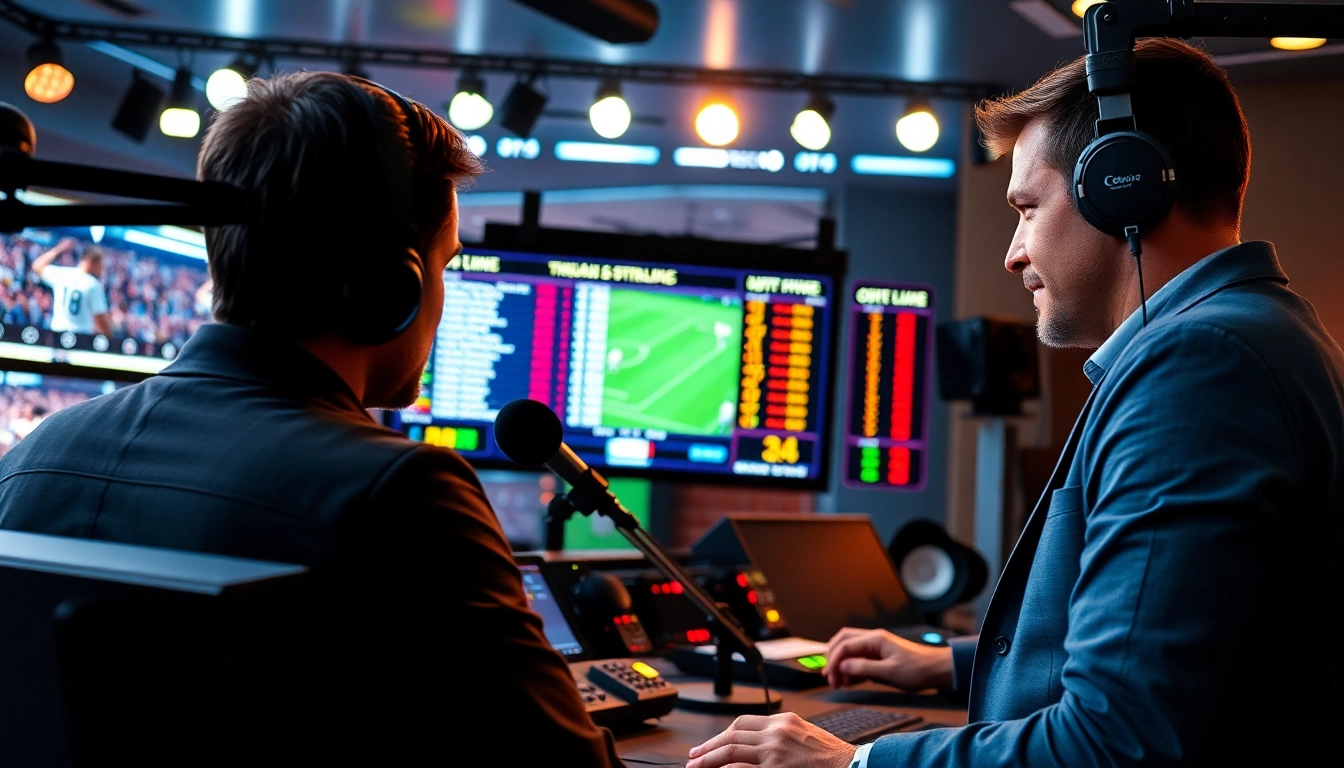 스포츠중계의 전문가가 생방송 중계를 진행하는 모습