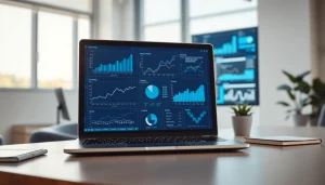 Engaging view of the https://benchbot.ai software interface on a stylish laptop, showcasing data analysis tools.