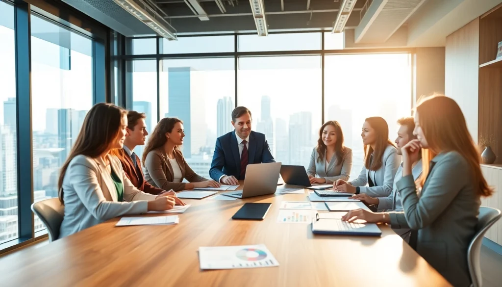 Quickplus Business Consultants team collaborating in a modern office, highlighting professionalism and teamwork.