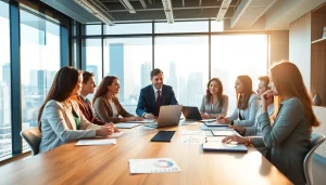 Quickplus Business Consultants team collaborating in a modern office, highlighting professionalism and teamwork.