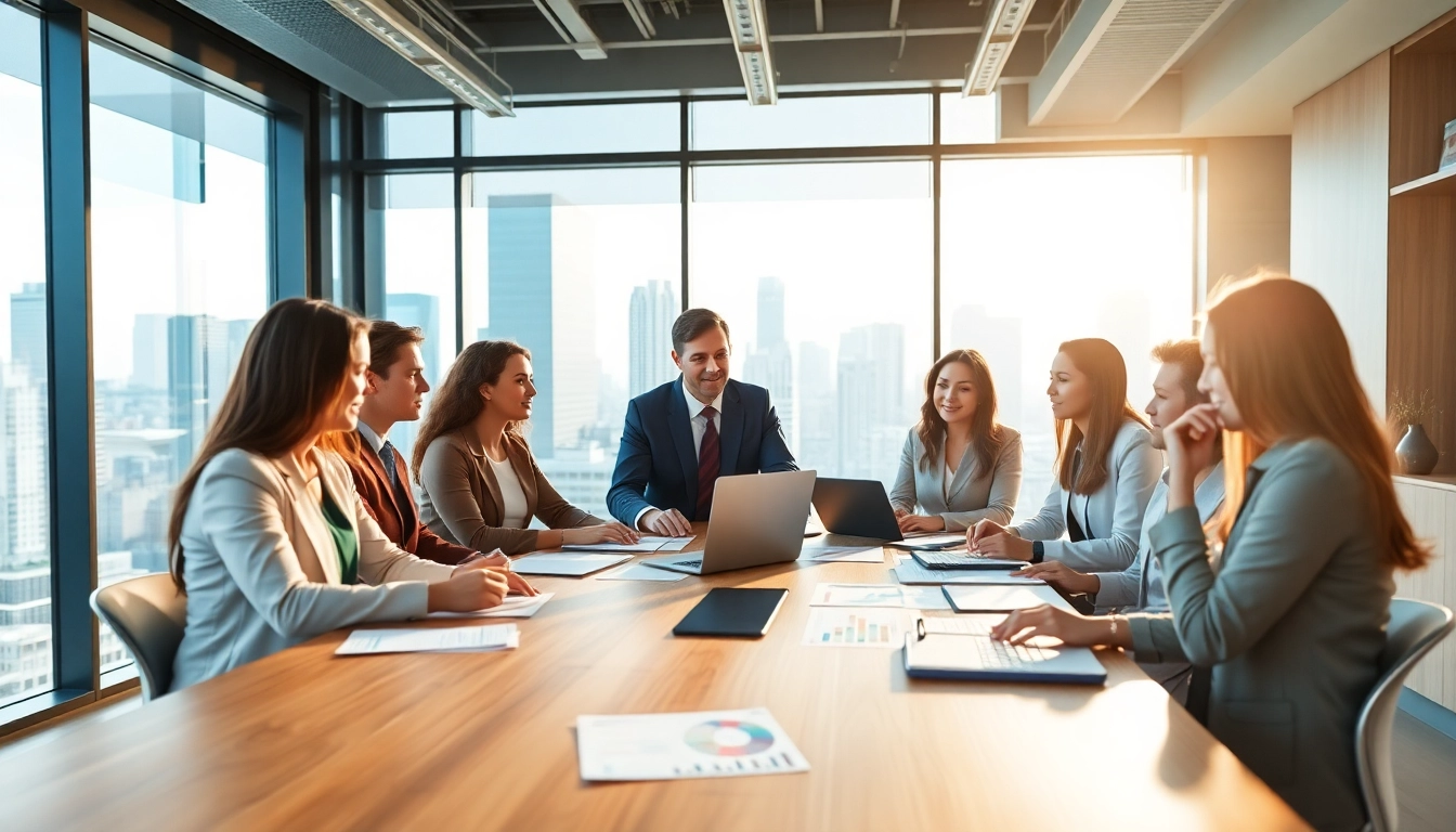 Quickplus Business Consultants team collaborating in a modern office, highlighting professionalism and teamwork.