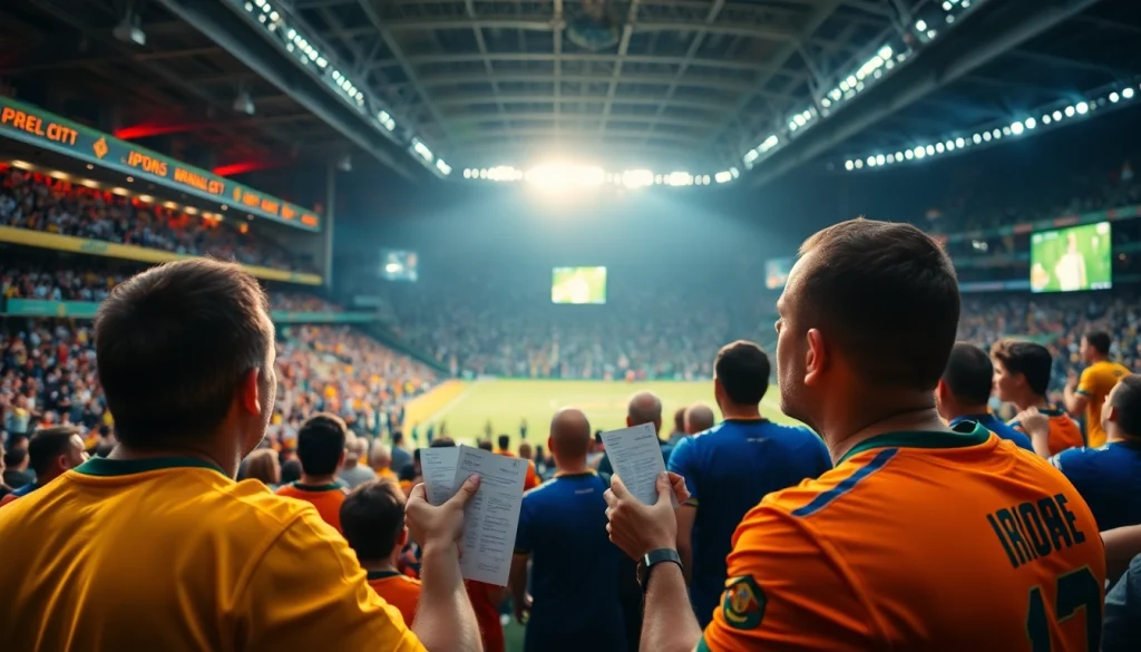Engaged fans celebrating during sports betting in Brazil while watching a match.